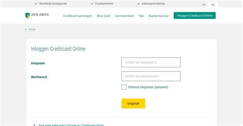 creditcard online inloggen